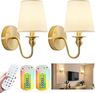 Conjunto de 2 arandelas de parede operadas por bateria, arandelas de parede sem fio com 10.000 mAh, arandelas recarregáveis RGB com controle remoto, luzes de parede sem fio para quarto, sala de estar