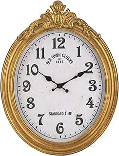 NIKKY HOME Relógio de parede vintage, relógio de parede decorativo estilo europeu, relógio de parede oval retrô, silencioso, sem tique-taque, elegante, decoração de casa, relógio de parede operado a