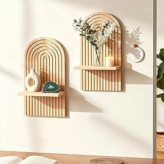 LIYAOLI Decorações de prateleira Boho para sala de estar, prateleira de parede arqueada de madeira, 2 peças, 38 x 21 cm, Boho Prateleiras suspensas para parede, prateleiras de meados do século,