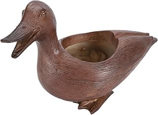 Vaso decorativo em forma de pato em resina marrom, ideal para jardim, terraço ou varanda