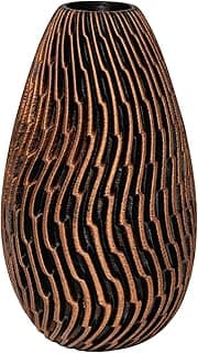 Vaso decorativo em relevo com textura em tons de marrom e preto para decoração de sala ou quarto.