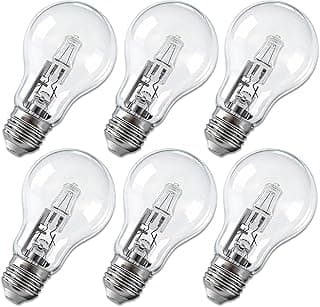 Seis lâmpadas de halogênio transparentes A19, 43W, 120V, base média E26
