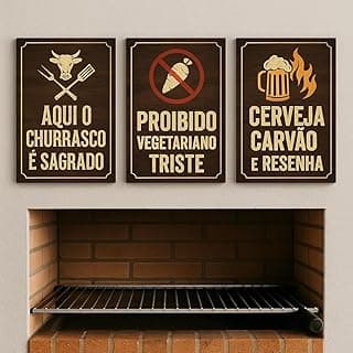 Kit 3 Quadros Decorativos Rústicos para Churrasco com Texto Engraçados