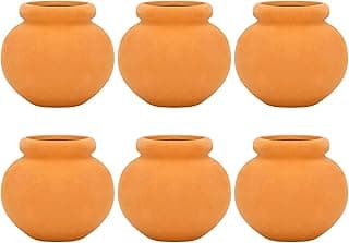 Seis miniaturas de vasos de barro em laranja para decoração