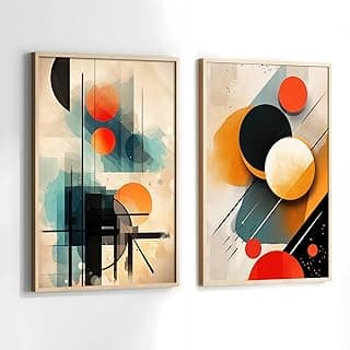 Quadro decorativo geométrico abstrato com moldura retangular vertical em madeira colorida