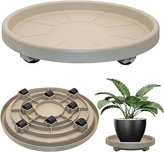 Suporte para vasos com rodas cinza Top Garden, com compartimento central e rodas pretas, ideal para facilitar a movimentação.