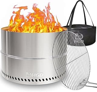 HGD Fogueira sem fumaça de 50 cm com churrasqueira, lareira portátil a lenha para acampamento e quintal, lareira externa de aço inoxidável com bolsa de viagem, fácil configuração e armazenamento