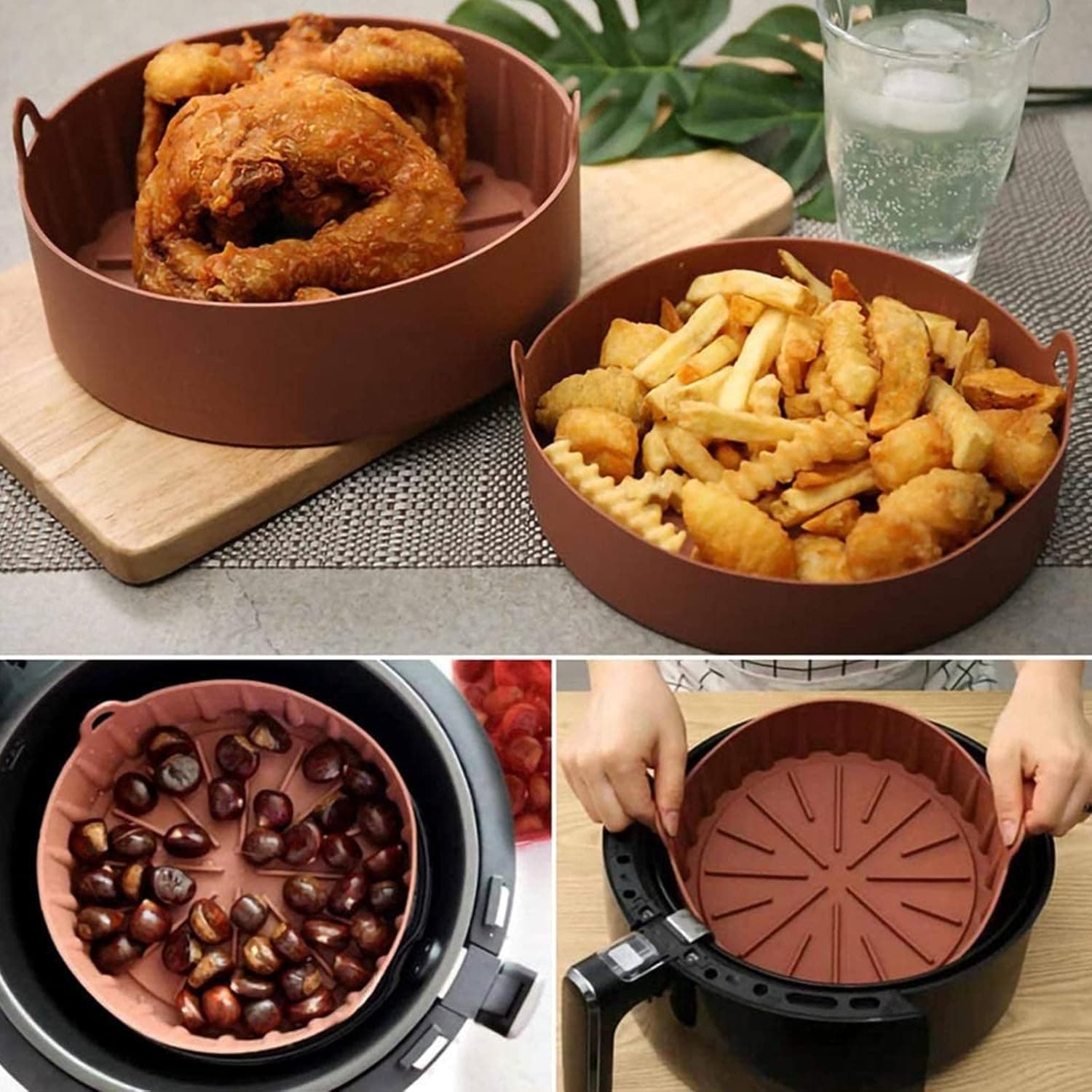 Acessório para Air Fryer Silicone Antiaderente com Alças Cinza Compatível com Forno