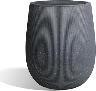 Vaso redondo cinza escuro para jardim com acabamento texturizado listrado, 23 cm de diâmetro x 33 cm de altura