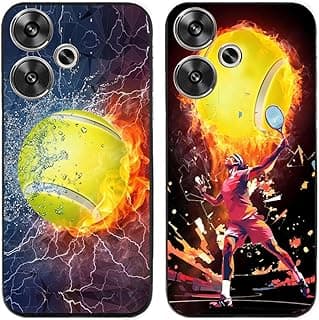 Capa traseira de telefone Xiaomi Redmi Turbo 3 com design de tenista e bola de tênis em chamas