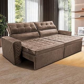 Sofá cama retrátil e reclinável de quatro lugares em suede castor