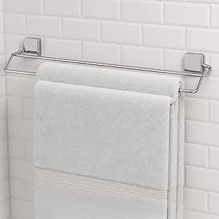Suporte porta toalha banho duplo adesivo 3M toalheiro barra aço carbono cromado