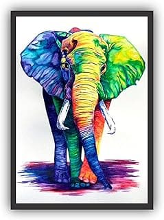Quadro decorativo abstrato de elefante multicolorido em moldura preta