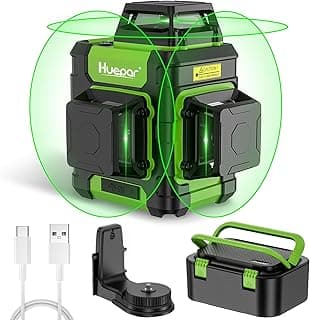 Nível a laser autonivelante 3D da Huepar, feixe verde, bateria de íon de lítio, estojo incluído
