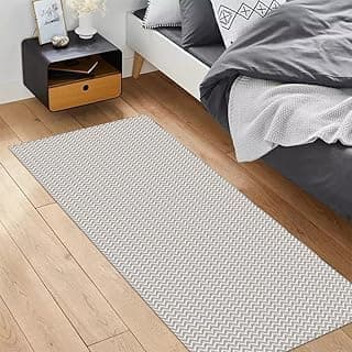 Tapete passadeira cinza e branco 65 x 150 cm antiderrapante