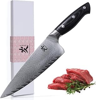 Faca de chef japonesa SAMCOOK de 20 cm com cabo de micarta, lâmina VG-10, embalagem rosa e branca