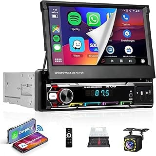 Rádio de carro com tela touchscreen dobrável, controle remoto, câmera e acessórios