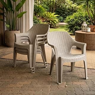 Kit com 4 poltronas empilháveis de rattan em polipropileno cinza para varanda, jardim, piscina, escritório e área gourmet