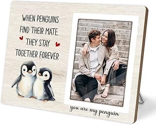 Porta-retratos de noivado com tema de pinguim, para presente de casamento ou aniversário de casal