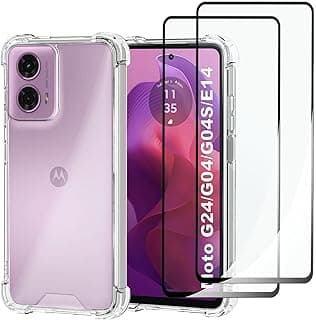 Kit capa e película protetora de tela para Motorola Moto G24, transparente com TPU rígido e película temperada.