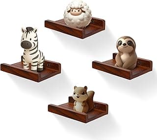 PHOENANCEE Pequena prateleira flutuante, mini prateleiras de parede com bordo, borda de exibição, conjunto de 4 prateleiras para alto-falantes, para molduras, plantas, decorativas, para sala de estar