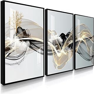 Quadros decorativos abstratos em preto e dourado, trio de arte moderna para sala.
