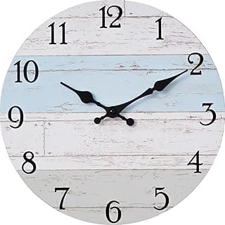 KECYET Relógio de parede 20 cm silencioso sem tique-taque estilo praia costeira relógios de parede operados por bateria rústico retrô decorativo para cozinha, banheiro, sala de estar, lavanderia (azul