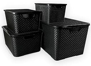 Kit 4 Caixas Organizadoras Rattan Trama 7, 15, 20 e 40 Litros Preta