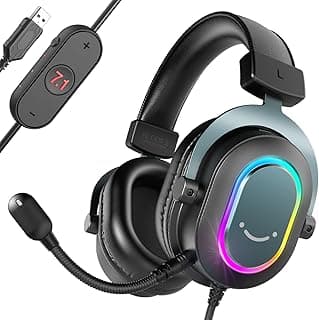 Fone de ouvido USB FIFINE para jogos com fio, microfone e iluminação RGB, preto