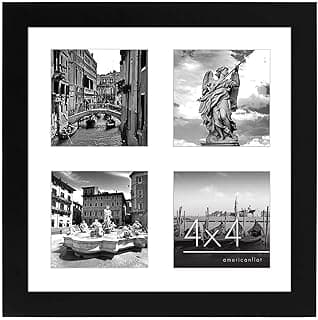 Quadro de colagem 4x4 Americanflat com imagens de Veneza, anjo, fonte e barcos em preto e branco
