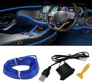 Fita de LED EL Wire azul para interior de carro, 16,4 m, kit com cabo USB, adaptador e espátula