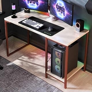 Mesa Escrivaninha Industrial Com Prateleira Aço MDF MDP Ideal Para Gamer e Home Office Medidas 115x45x73cm (Cobre Off)
