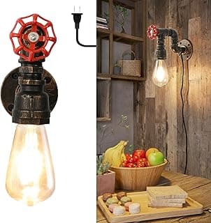 Arandela de Parede Vintage Steampunk Tubo de Água Metal Preto com Cabo de Plugue