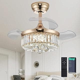 DuMaiWay Ventilador De Teto Com Lustre Dourado De 30" E Cristal Moderno, Ventilador De Teto Reversível Com Temporizador Retrátil Regulável Para Sala De Jantar, Sala De Estar E Quarto