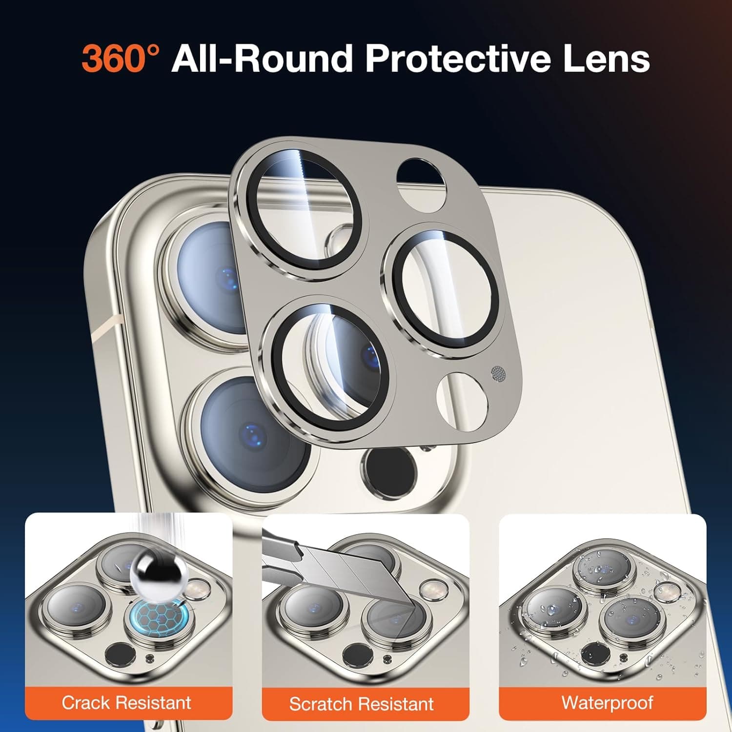 Protetor de Lente de Câmera KUZOOM para Iphone 15 Pro Max/15 Pro Vidro Titanium Azul Pacote com 2