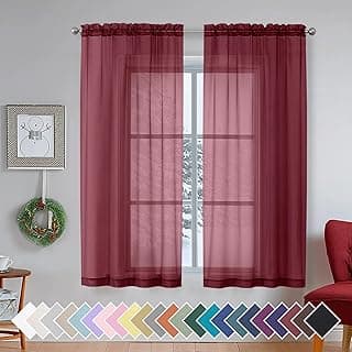 Cortinas translúcidas vermelho vinho Aiyufeng para janela, 101,6 x 160 cm, 1 par