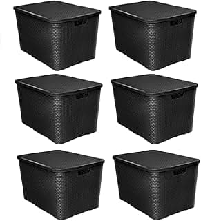 Kit 6 caixas organizadoras rattan preto 40 litros