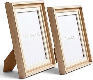 Kit 2 Porta Retrato 10x15 cm Bege em Madeira Moldura Tripla Premium CASAMILU Vida Marinha - Estilo Clean e Elegante para Decoração de Sala, Quarto e Escritório.