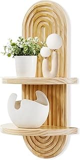 SweetSage Prateleira de parede Boho prateleira flutuante de madeira arqueada com design de decoração de meados do século, prateleiras arco-íris para sala de estar e banheiro, natural