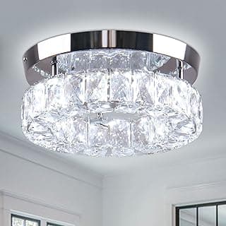 Luminária de teto de cristal de 24,9 cm com montagem embutida LED redonda mini lustre luminária de teto para corredor de cozinha hall de entrada 15 W 6000K