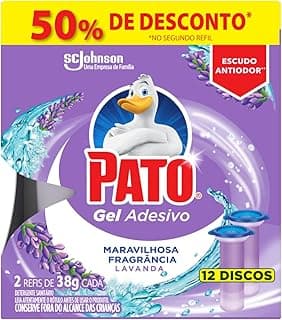 Desodorizador sanitário Pato Gel Adesivo com 2 refis, fragrância lavanda, 12 discos, 50% de desconto