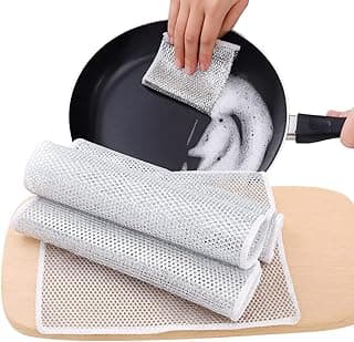 Kit 5 Panos de Limpeza Profissional 20x20cm em Malha Metálica e Microfibra - Ultra Resistentes, Reutilizáveis e de Alta Performance, Cinza