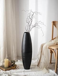 Vaso decorativo preto extra grande com nervuras destacáveis para decoração de interiores