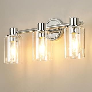 Luminárias de parede de banheiro cromadas com luzes de vidro transparente