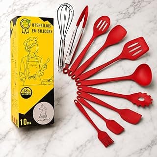 Kit de utensílios de cozinha profissional de silicone vermelho 10 peças