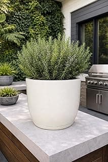 Vaso grande de cone liso em polietileno branco com planta verde