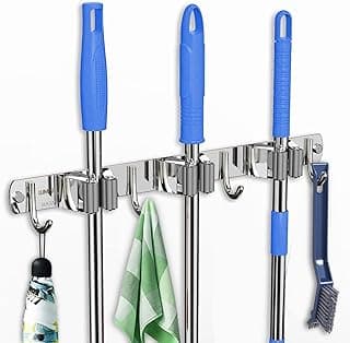 Suporte de parede multiuso para vassouras com 7 lugares em aço inoxidável