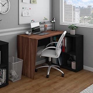 Escrivaninha em L e Regulável para Home Office com 4 Nichos, Ipê com Preto, Urban Artany