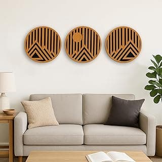 Kit 3 Quadros Decorativos Geométricos Montanha Amadeirado Escuro MDF Sala