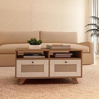Mesa de Centro Trama 2 Gavetas 2 Prateleiras Cinamomo/Off White
